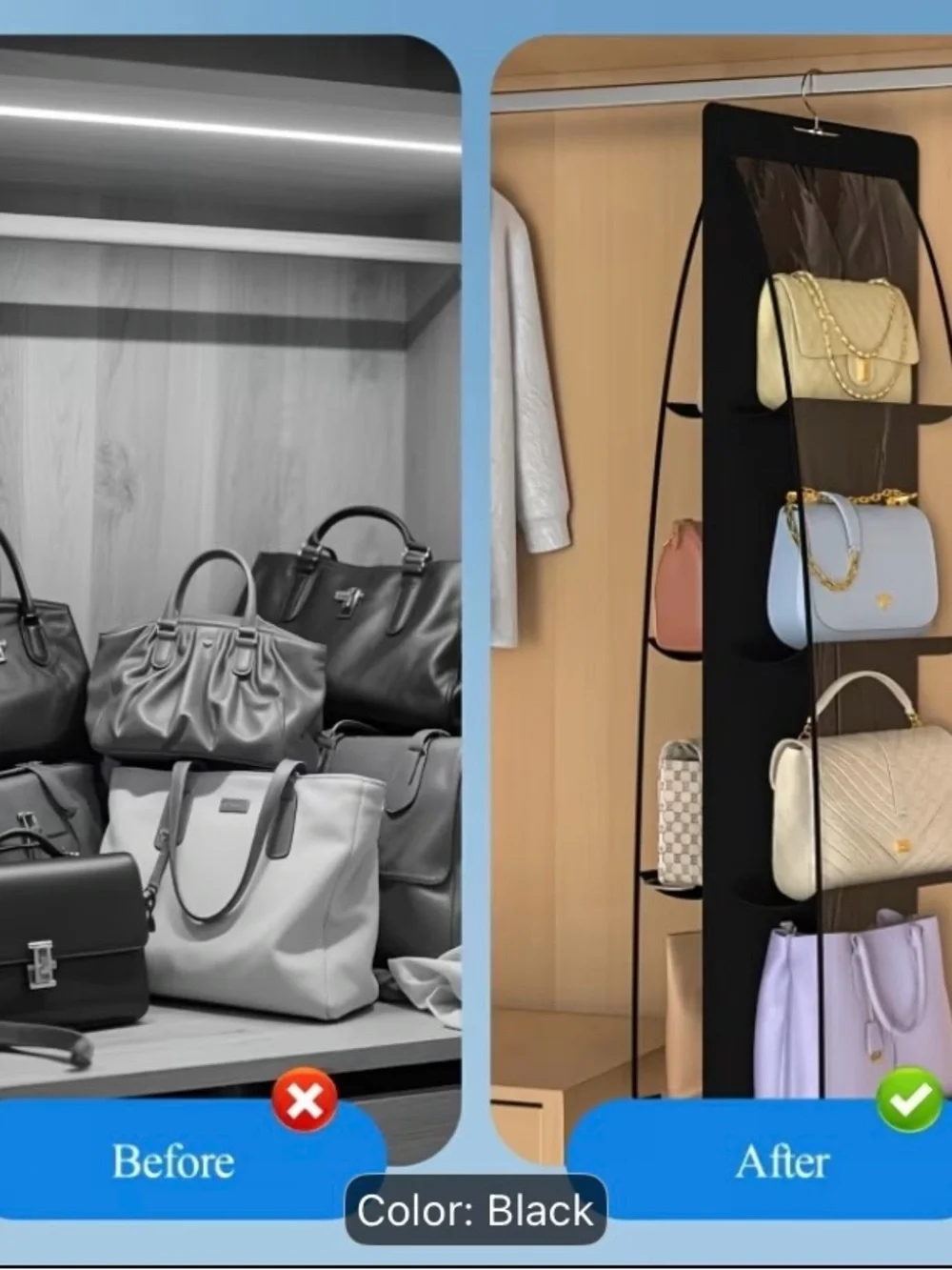 Black Hanging Purse Organizer for Closet - Brand: Amazon